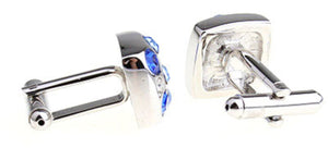 Quality Mens Silver & Blue Crystal Square Wedding Cufflinks by CUFFLINKS DIRECT