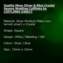 Quality Mens Silver & Blue Crystal Square Wedding Cufflinks by CUFFLINKS DIRECT