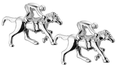 3D Silver Race Horse and Jockey Cufflinks (Ascot Aintree Racing)