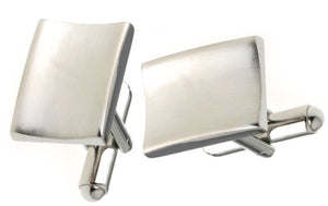 Smart Plain Brushed Silver Concaved Rectangle Cuff links by CUFFLINKS DIRECT