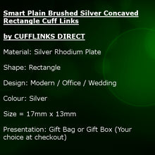Smart Plain Brushed Silver Concaved Rectangle Cuff links by CUFFLINKS DIRECT