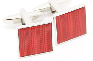 Simple & Stylish Hard Wearing Square Red Enamel Inlay Cufflinks