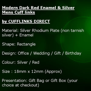 Modern Dark Red Enamel & Silver Mens Cuff links by CUFFLINKS DIRECT