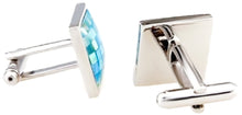 Square Blue Mother of Pearl MOP Shell Mosaic Shirt Cuff links - CUFFLINKS.DIRECT