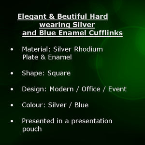 Elegant & Beautiful Hard wearing Silver & Blue Enamel Cufflinks by CUFFLINKS DIRECT
