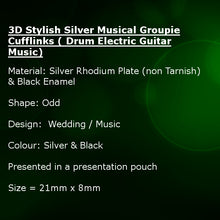 3D Stylish Silver Musical Groupie Cufflinks ( Drum Electric Guitar Music)
