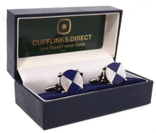 Blue & White Mother of Pearl Mens Wedding Gift Cuff links by CUFFLINKS.DIRECT in a gift box