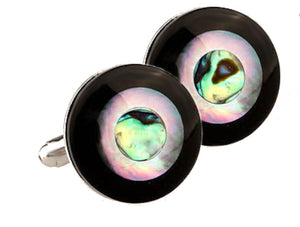 Unique Abalone Mother of Pearl & Black Onyx Round Mens Gift Cuff Links by CUFFLINKS DIRECT