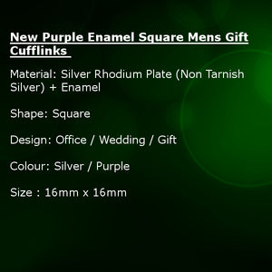 Simple & Stylish Hard Wearing Square Purple Enamel Inlay Cufflinks