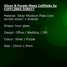 Silver Purple Mens Cufflinks Dress Shirt Wedding Cuff Links  by CUFFLINKS.DIRECT