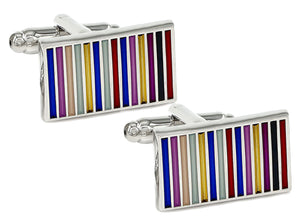 Rainbow Stripe Rectangle Enamel & Silver Mens Cuff links by CUFFLINKS DIRECT