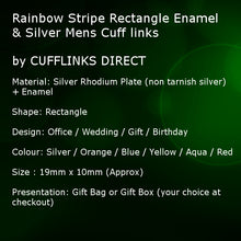 Rainbow Stripe Rectangle Enamel & Silver Mens Cuff links by CUFFLINKS DIRECT