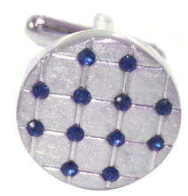 NEW Hard wearing Brushed silver and Blue crystal Cufflinks by CUFFLINKS DIRECT