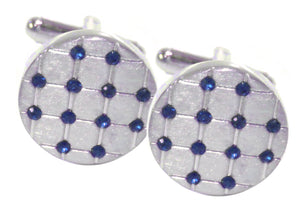 NEW Hard wearing Brushed silver and Blue crystal Cufflinks by CUFFLINKS DIRECT
