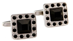 Black Tie Square Black crystal & Silver Man Gift Cuff links by CUFFLINKS DIRECT