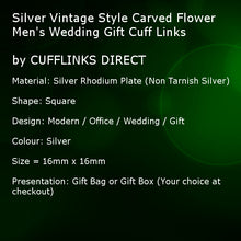 Silver Vintage Style Carved Flower Men's Wedding Gift by CUFFLINKS DIRECT