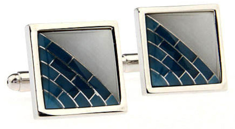 Teal Fibre Optic Moonstone Mosaic Square Mens Gift Cufflinks Direct