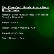 Teal Fibre Optic Moonstone Mosaic Square Mens Gift Cufflinks