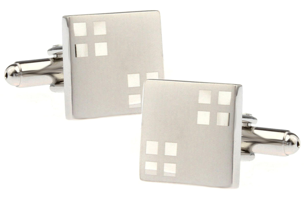 Brushed and Polished Silver Mens Gift Office Cuff links by CUFFLINKS DIRECT