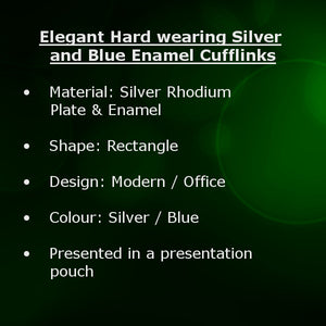 Elegant Hard wearing Silver and Blue Enamel Mens Cufflinks by CUFFLINKS DIRECT