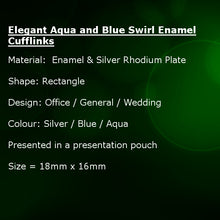 Elegant Aqua, Turquoise & Blue Swirl Enamel Mens Cuff links by CUFFLINKS DIRECT