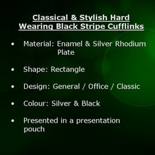 Classical & Stylish Hard Wearing Black Stripe Enamel Cufflinks