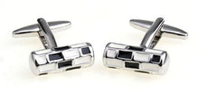 New Silver, Black and White Check Cylinder Enamel Cufflinks