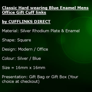Classic Hard wearing Blue Enamel Mens Office Gift Cuff links by CUFFLINKS DIRECT