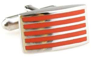 Orange Stripe Rectangle Enamel & Silver Mens Cuff links by CUFFLINKS DIRECT