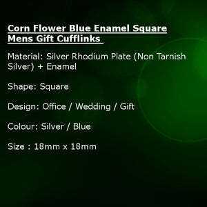 New Corn Flower Blue Enamel Square Mens Gift Cufflinks