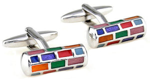 Multi Colour Rainbow Check Cylinder Enamel Mens Gift Cufflinks  CUFFLINKS.DIRECT