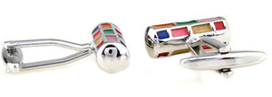 Multi Colour Rainbow Check Cylinder Enamel Mens Gift Cufflinks  CUFFLINKS.DIRECT