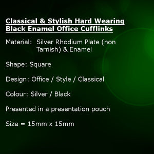 Classical & Stylish Hard Wearing Black Enamel Office Cufflinks