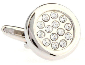 New Quality Round Clear  White Diamond CZ Crystal Cluster effect Hand Set Wedding Cufflinks Direct