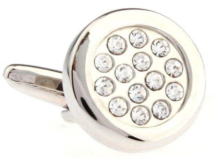 New Quality Round Clear  White Diamond CZ Crystal Cluster effect Hand Set Wedding Cufflinks Direct