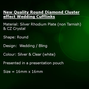 New Quality Round Clear / White Diamond CZ Crystal Cluster effect Hand Set Wedding Cufflinks