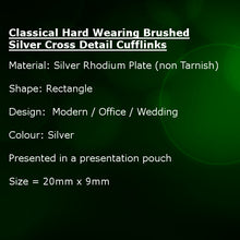 Classical Hard Wearing Brushed Silver Cross Detail Cufflinks