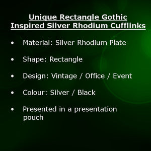 Unique Rectangle Gothic Inspired Silver Rhodium Cufflinks by CUFFLINKS DIRECT