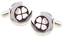Luxury Mahogany wood Silver Lucky Clover Mens 5th Wedding Gift cuff links by CUFFLINKS DIRECT