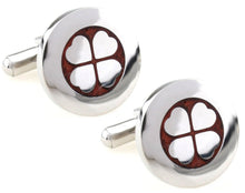 Luxury Mahogany wood Silver Lucky Clover Mens 5th Wedding Gift cuff links by CUFFLINKS DIRECT
