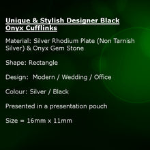 Unique & Stylish Designer Black Onyx Gem Stone Cufflinks