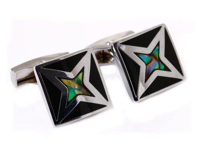 Black Onyx & Star Abalone Pearl Shell Square Mens Gift Cuff Links by CUFFLINKS DIRECT