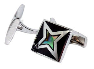 Black Onyx & Star Abalone Pearl Shell Square Mens Gift Cuff Links by CUFFLINKS DIRECT