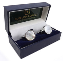 Silver Mother of Pearl Shell Circular Mens Wedding Gift Cuff links by CUFFLINKS DIRECT