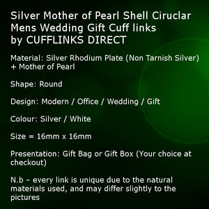 Silver Mother of Pearl Shell Circular Mens Wedding Gift Cuff links by CUFFLINKS DIRECT