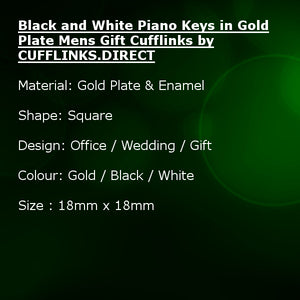 Black and White Piano Keys in Gold Plate Mens Gift Cufflinks by CUFFLINKS.DIRECT