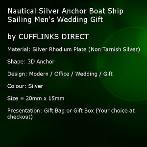Nautical Silver Anchor Boat Ship Sailing Men's Wedding Gift by CUFFLINKS DIRECT