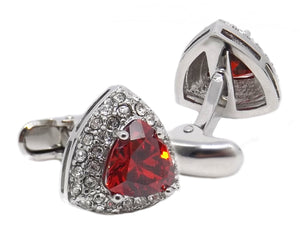 Triangle Cufflinks with ruby red swarovski crystal mens gift by CUFFLINKS DIRECT