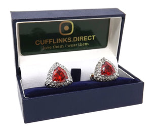 Triangle Cufflinks with ruby red swarovski crystal mens gift by CUFFLINKS DIRECT