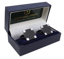 Silver With Black Carbon Fibre Statement Men Gift Cuff Links by CUFFLINKS.DIRECT